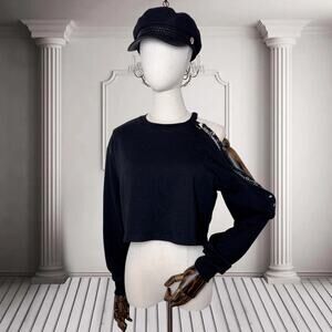 Women's One Shoulder Long Sleeve Crop Top (Black M)